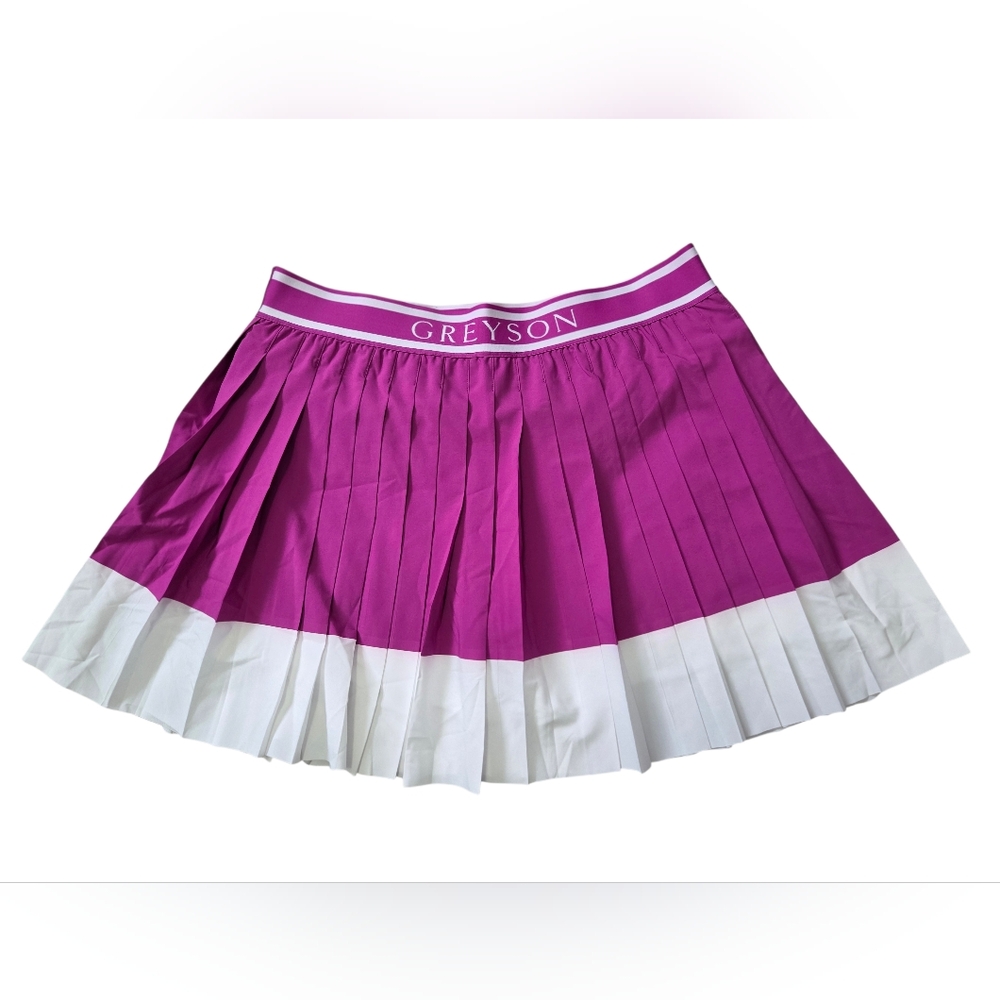 NWT Greyson Color Block Leo Skirt Pleated Spell Out Waistband Pink White Size XL